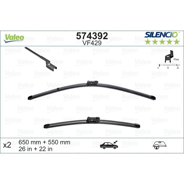 Слика на брисачи VALEO SILENCIO FLAT BLADE SET 574392 за Citroen Jumper Platform 2.0 BlueHDi 160 - 163 коњи дизел