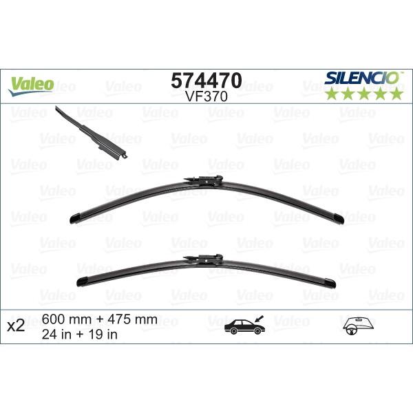 Слика на брисачи VALEO SILENCIO FLAT BLADE SET 574470 за BMW 3 Gran Turismo F34 335 i xDrive - 340 коњи бензин