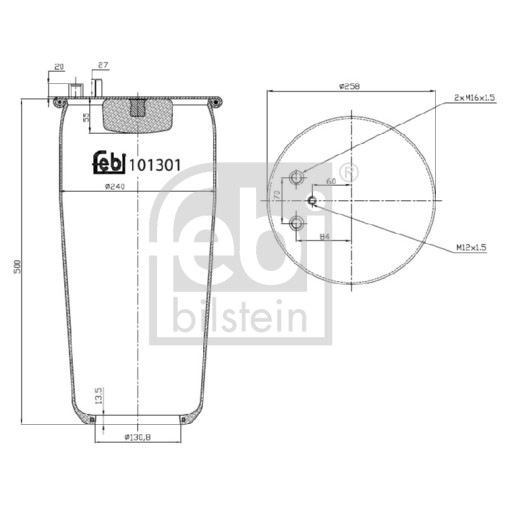 Слика на буфер, воздушна амортизациа FEBI BILSTEIN 101301 за камион MAN TGA 26.430, 26.440 FDK, FDLK - 430 коњи дизел