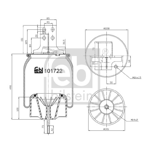 Слика на буфер, воздушна амортизациа FEBI BILSTEIN 101722 за камион Iveco Eurotech MP 400 E 42 T, 440 E 42 T, 440 E 42 T/P - 420 коњи дизел