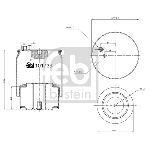 Слика на буфер, воздушна амортизациа FEBI BILSTEIN 101739 за камион MAN TGA 24.430, 24.440 FNLLC, FNLRC, FNLLW - 430 коњи дизел