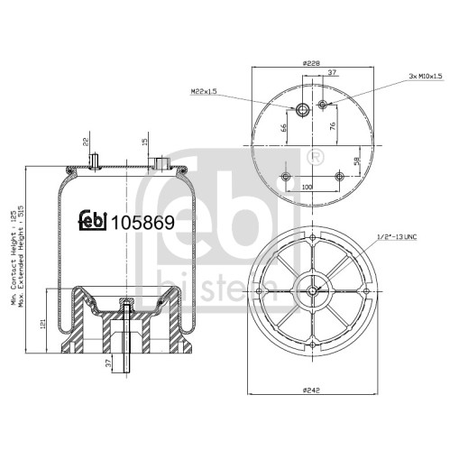 Слика на буфер, воздушна амортизациа FEBI BILSTEIN 105869 за камион DAF 75 FAR 75.270,FAS 75.270 - 272 коњи дизел