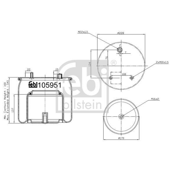 Слика на буфер, воздушна амортизациа FEBI BILSTEIN 105951 за камион DAF CF 65 FA 65.290 - 286 коњи дизел