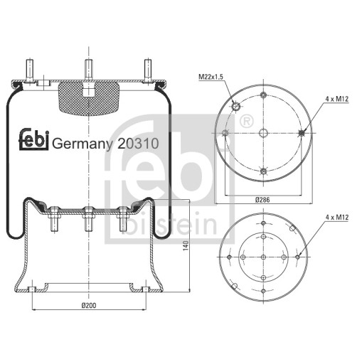 Слика на буфер, воздушна амортизациа FEBI BILSTEIN 20310 за камион Volvo F 12/360 - 356 коњи дизел