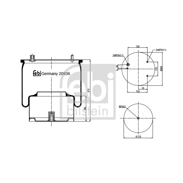 Слика на буфер, воздушна амортизациа FEBI BILSTEIN 20836 за камион DAF 95 FA 95.360 - 364 коњи дизел