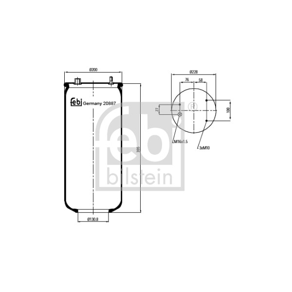 Слика на буфер, воздушна амортизациа FEBI BILSTEIN 20887 за камион DAF 95 FA 95.360 - 364 коњи дизел