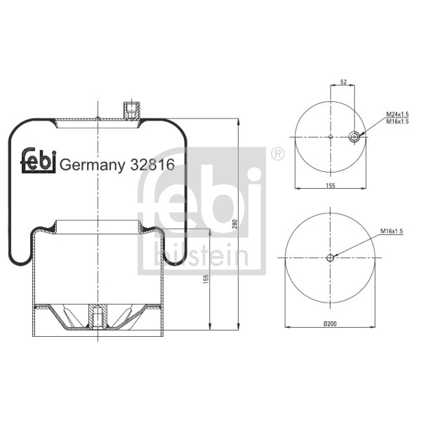 Слика на буфер, воздушна амортизациа FEBI BILSTEIN 32816 за камион Mercedes Actros 1996 1835 S, 1835 LS - 354 коњи дизел