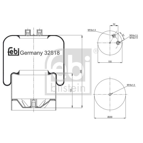 Слика на буфер, воздушна амортизациа FEBI BILSTEIN 32818 за камион Mercedes Actros 1996 2640, 2640 L - 394 коњи дизел