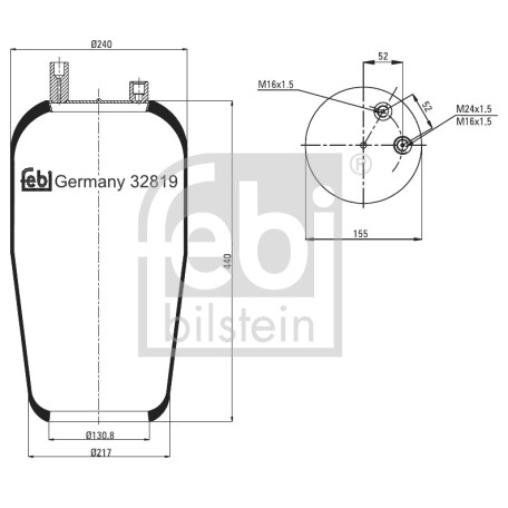 Слика на буфер, воздушна амортизациа FEBI BILSTEIN 32819 за камион Mercedes Actros 1996 1843 S, 1843 LS - 428 коњи дизел