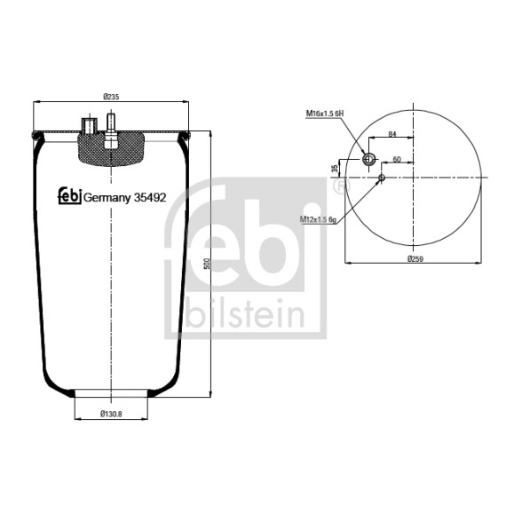 Слика на буфер, воздушна амортизациа FEBI BILSTEIN 35492 за камион MAN TGA 18.310 FAK, FAK-L, FALK, FALK-L, FHLK - 310 коњи дизел