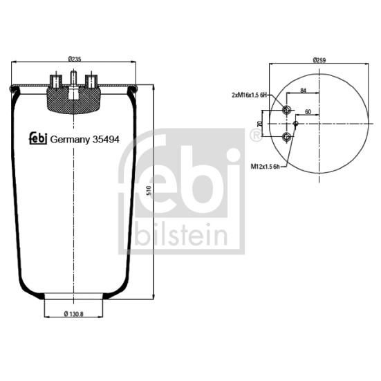 Слика на буфер, воздушна амортизациа FEBI BILSTEIN 35494 за камион MAN TGA 18.430 FLLRS, FLLS, FLRS, FLS, FLS-TS - 430 коњи дизел