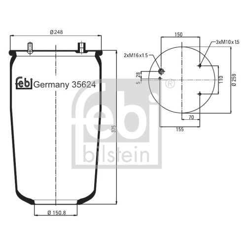 Слика на буфер, воздушна амортизациа FEBI BILSTEIN 35624 за камион DAF 65 FAV 65.210 - 212 коњи дизел