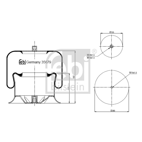 Слика на буфер, воздушна амортизациа FEBI BILSTEIN 35679 за камион Mercedes Actros MP2, MP3 1841, L, LL - 408 коњи дизел