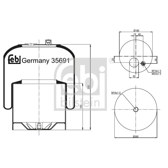 Слика на буфер, воздушна амортизациа FEBI BILSTEIN 35691 за камион Mercedes Actros MP2, MP3 1858 LS - 578 коњи дизел