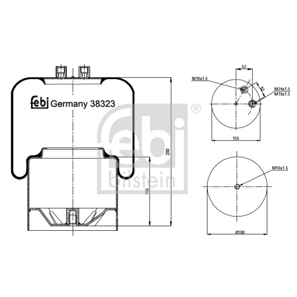 Слика на буфер, воздушна амортизациа FEBI BILSTEIN 38323 за камион Volvo N 10/300 - 299 коњи дизел