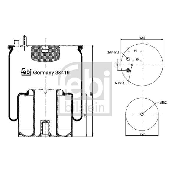 Слика на буфер, воздушна амортизациа FEBI BILSTEIN 38419 за камион MAN TGM 15.250 FC, FLC, FLRC, FLLC, FLLRC - 250 коњи дизел