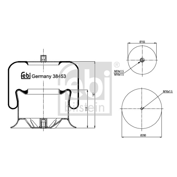 Слика на буфер, воздушна амортизациа FEBI BILSTEIN 38453 за камион Mercedes Actros MP2, MP3 1841, L, LL - 408 коњи дизел