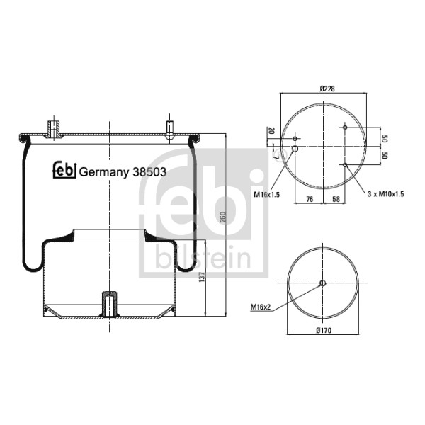 Слика на буфер, воздушна амортизациа FEBI BILSTEIN 38503 за камион DAF 95 FA 95.360 - 364 коњи дизел