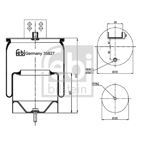 Слика на буфер, воздушна амортизациа FEBI BILSTEIN 38827 за камион Volvo FM 12/460 - 460 коњи дизел