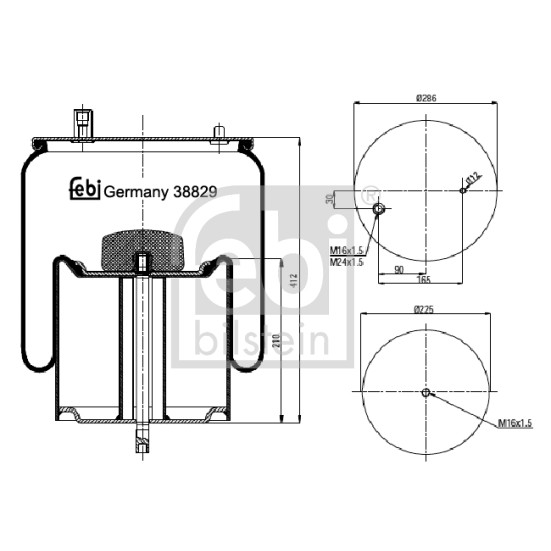 Слика на буфер, воздушна амортизациа FEBI BILSTEIN 38829 за камион Volvo FL 240-14 - 241 коњи дизел