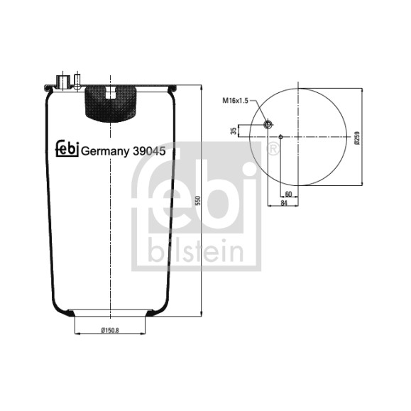 Слика на буфер, воздушна амортизациа FEBI BILSTEIN 39045 за камион MAN TGA 24.480 FNLLC, FNLLRC, FNLLRW, FNLLW - 480 коњи дизел