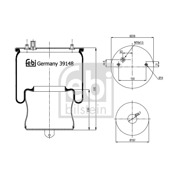 Слика на буфер, воздушна амортизациа FEBI BILSTEIN 39148 за камион Volvo NH 12/380 - 379 коњи дизел