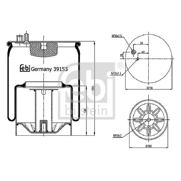 Слика на буфер, воздушна амортизациа FEBI BILSTEIN 39153 за камион MAN TGA 18.310 FAK, FAK-L, FALK, FALK-L, FHLK - 310 коњи дизел