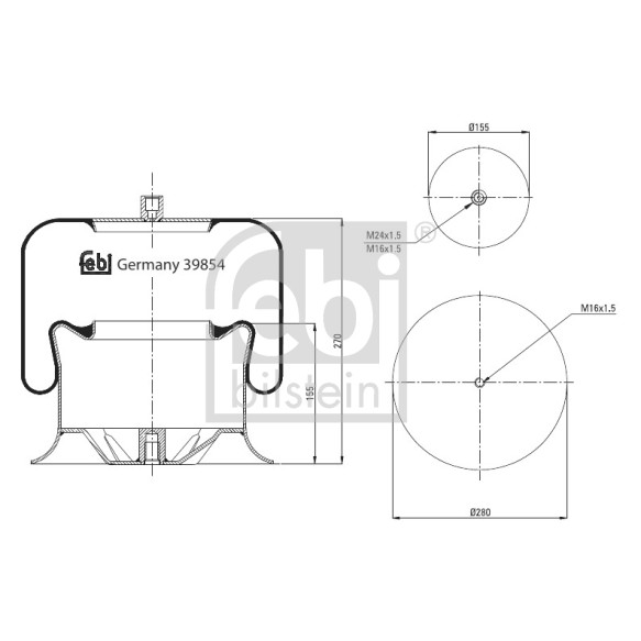 Слика на буфер, воздушна амортизациа FEBI BILSTEIN 39854 за камион Mercedes Actros 1996 2640, 2640 L - 394 коњи дизел