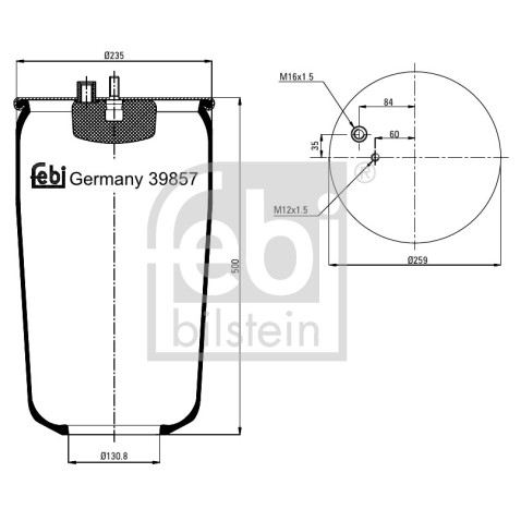 Слика на буфер, воздушна амортизациа FEBI BILSTEIN 39857 за камион MAN L2000 8.155 LLS, LLRS - 155 коњи дизел