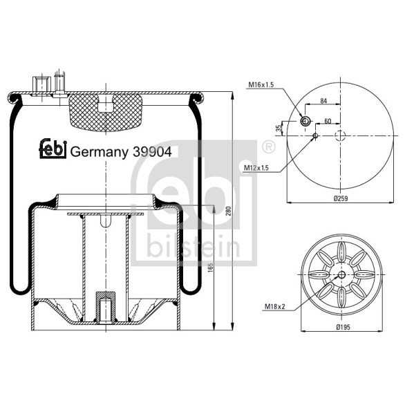 Слика на буфер, воздушна амортизациа FEBI BILSTEIN 39904 за камион MAN TGA 18.390, 18.400 FALS, FAS, FHLS - 390 коњи дизел