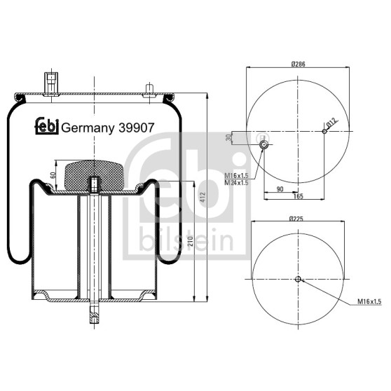 Слика на буфер, воздушна амортизациа FEBI BILSTEIN 39907 за камион Volvo Fe 1 FE 260-18 - 260 коњи дизел