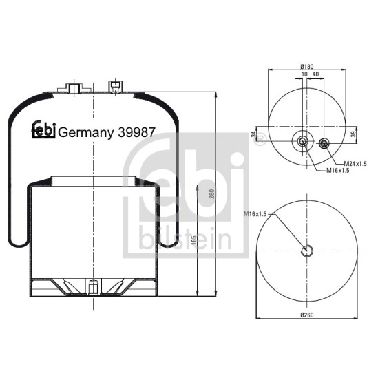 Слика на буфер, воздушна амортизациа FEBI BILSTEIN 39987 за камион Mercedes Actros MP2, MP3 1854 LS - 537 коњи дизел