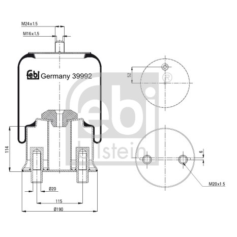 Слика на буфер, воздушна амортизациа FEBI BILSTEIN 39992 за камион Mercedes Atego 2 1318, 1318 L - 177 коњи дизел