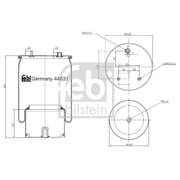 Слика на буфер, воздушна амортизациа FEBI BILSTEIN 44631 за камион DAF CF 75 FAG 75.360, FAN 75.360 - 360 коњи дизел