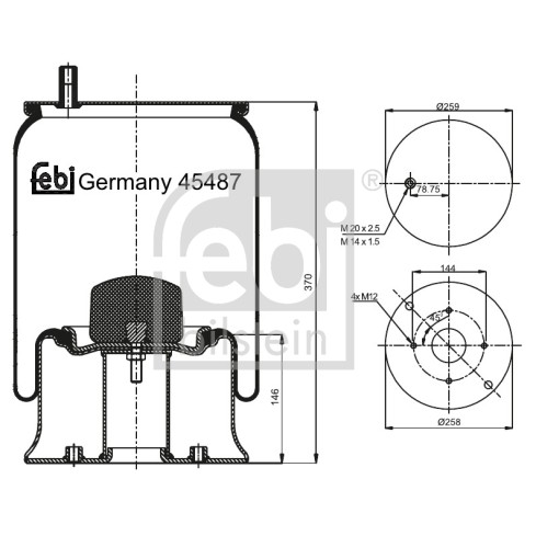 Слика на буфер, воздушна амортизациа FEBI BILSTEIN 45487 за камион Mercedes Actros MP2, MP3 1841, L, LL - 408 коњи дизел