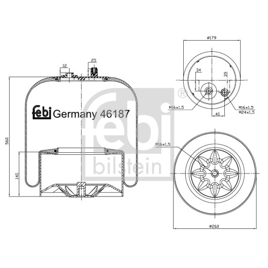 Слика на буфер, воздушна амортизациа FEBI BILSTEIN 46187 за камион Mercedes Actros MP2, MP3 1843 LS, LLS - 428 коњи дизел