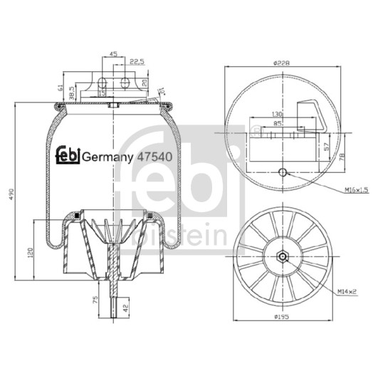 Слика на буфер, воздушна амортизациа FEBI BILSTEIN 47540 за камион Iveco Eurotech MH 400 E 31 TP, 440 E 31 T, 440 E 31 TP - 310 коњи дизел