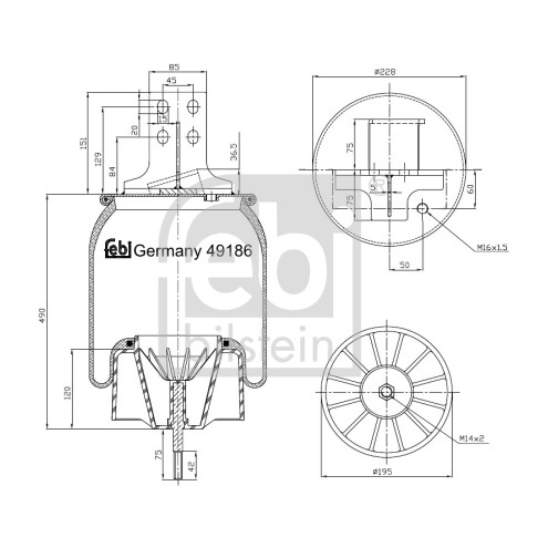 Слика на буфер, воздушна амортизациа FEBI BILSTEIN 49186 за камион Iveco Eurotech MH 400 E 31 TP, 440 E 31 T, 440 E 31 TP - 310 коњи дизел