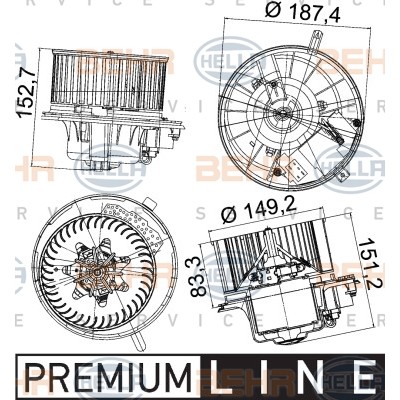 Слика на Вентилатор за парно HELLA BEHR  SERVICE  PREMIUM LINE 8EW 351 043-221 за Seat Leon (5F1) 1.8 TSI - 180 коњи бензин