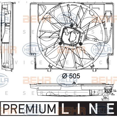 Слика на Вентилатор за радиатор HELLA BEHR  SERVICE  PREMIUM LINE 8EW 351 040-421 за BMW 5 Sedan E60 530 d - 231 коњи дизел