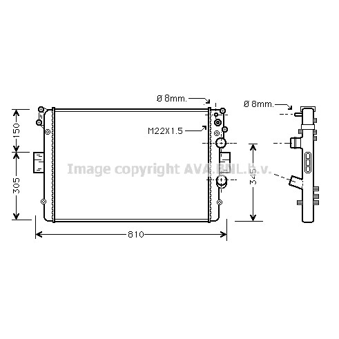 Слика на Воден радиатор (ладник) AVA QUALITY COOLING IVA2041 за камион Iveco Daily 2 Bus Box 35 S 11 V,35 C 11 V - 106 коњи дизел