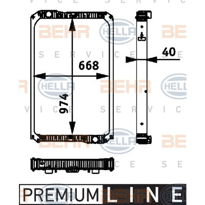 Слика на Воден радиатор (ладник) HELLA BEHR  SERVICE  PREMIUM LINE 8MK 376 722-021 за камион Mercedes Axor 2 2643 B - 428 коњи дизел