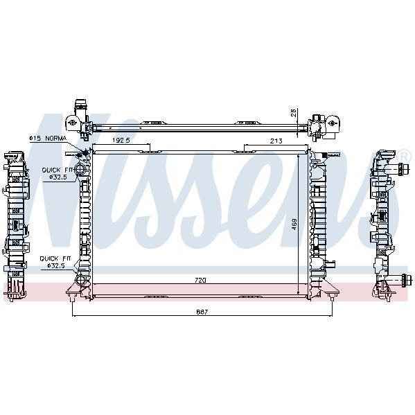 Слика на Воден радиатор (ладник) NISSENS 60323 за Audi A4 Avant (8K5, B8) 2.0 TFSI flexible fuel - 180 коњи Бензин/Етанол