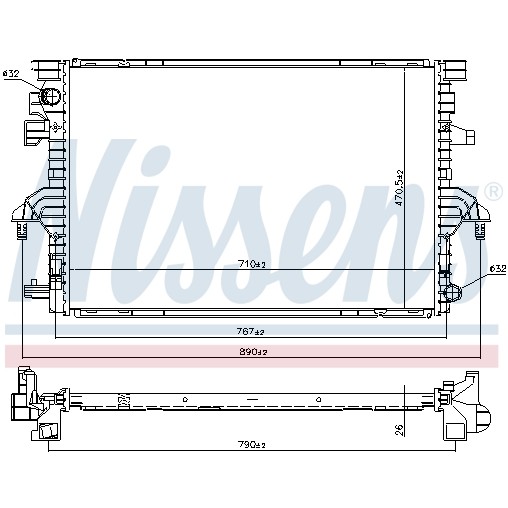 Слика на Воден радиатор (ладник) NISSENS 606088 за VW Transporter 6 Platform/Chassis (SFD, SFE, SFL, SFZ) 2.0 TDI - 150 коњи дизел