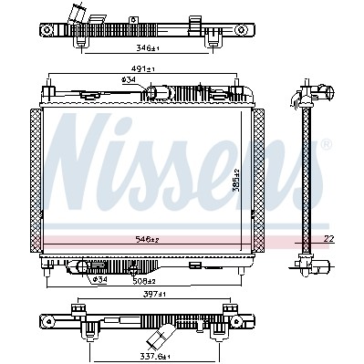 Слика на Воден радиатор (ладник) NISSENS 606662 за Ford Transit Courier Box 1.5 TDCi - 95 коњи дизел