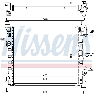 Слика на Воден радиатор (ладник) NISSENS 61689 за CHEVROLET BEAT M300 1.2 LPG - 82 коњи Бензин/Автогаз (LPG)