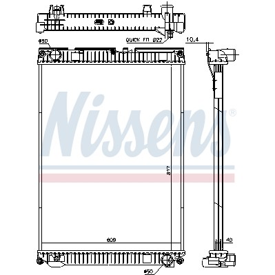 Слика на Воден радиатор (ладник) NISSENS 628763 за камион MAN TGM 18.280 FK, FLK, FRK, FLRK, FK-L - 280 коњи дизел