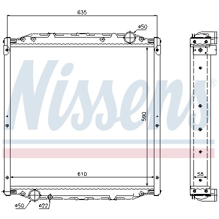 Слика на Воден радиатор (ладник) NISSENS 62877A за камион MAN L2000 8.155 LK, L-KI, LR-KI, LRK-L, LK-L - 155 коњи дизел