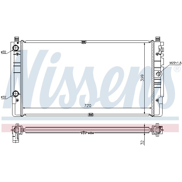 Слика на Воден радиатор (ладник) NISSENS 65238A за VW Transporter T4 Platform 2.5 TDI Syncro - 102 коњи дизел