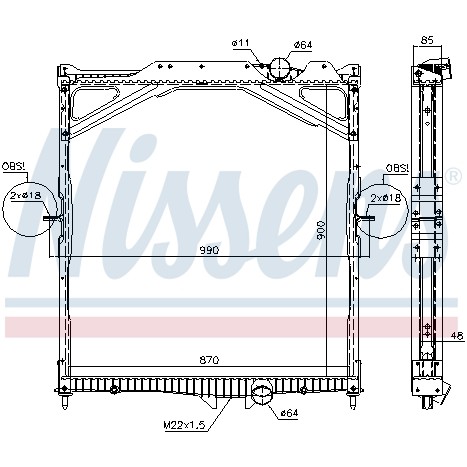 Слика на Воден радиатор (ладник) NISSENS 65467A за камион Volvo F 16/485 - 486 коњи дизел